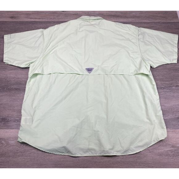 Columbia PFG Men 2X/2TF Lime Green Pocket Vented Short Sleeve Button Up Shirt - Picture 3 of 11